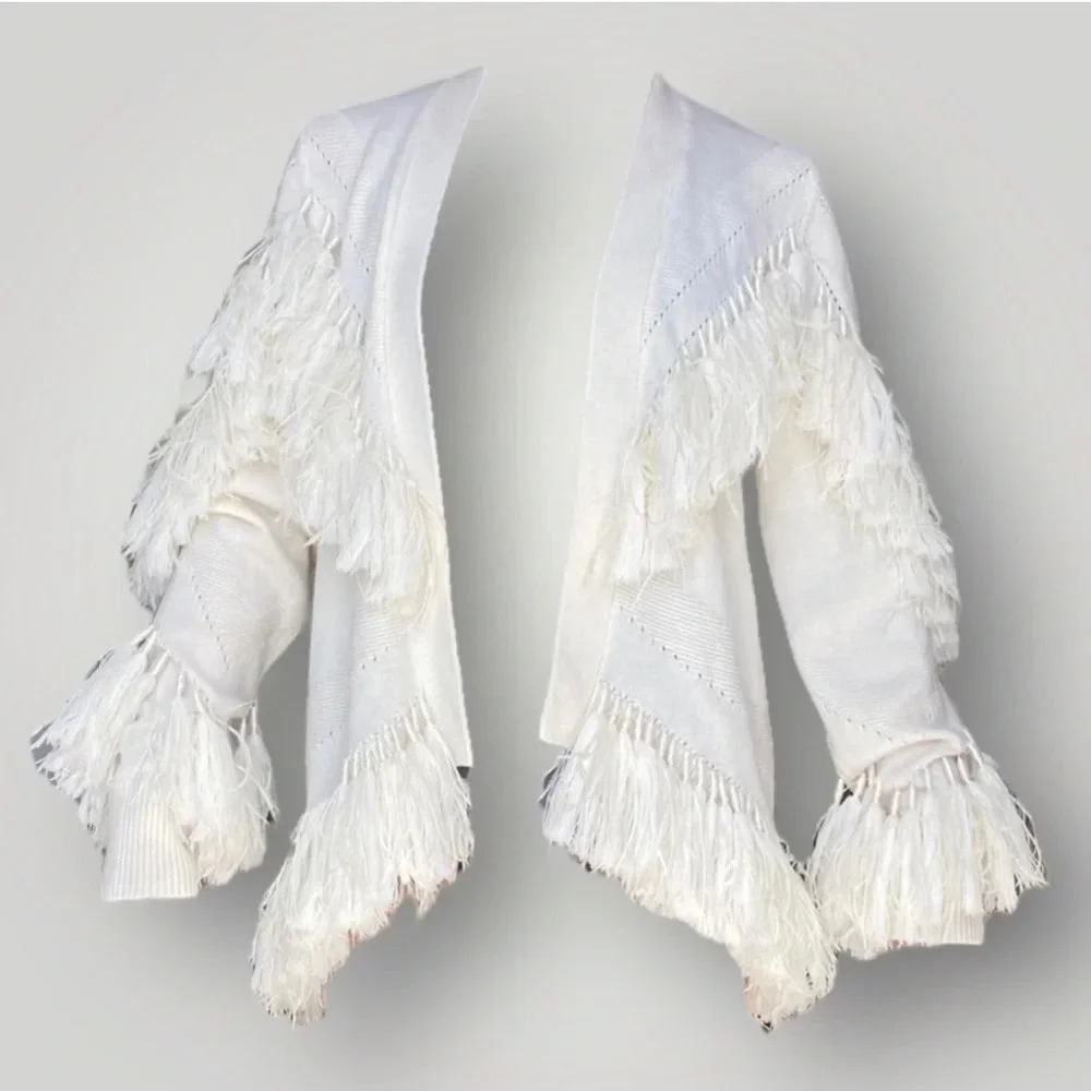 Kobi Halperin White Feather Cardigan Sweater 🕊️